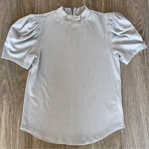 FREE PEOPLE PUFFY SLEEVE MOCK NECK Gray ZIPPER BACK TOP Size Small